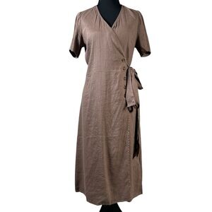 NWT Alp N Rock Thalia Wrap Linen Blend Midi Dress Taupe Brown S